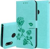 Rose reliëf horizontale flip PU lederen hoes voor Huawei P Smart 2019, met houder en kaartsleuven en portemonnee (groen)