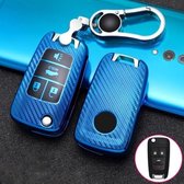 Voor Chevrolet vouwen 4-knops auto TPU sleutel beschermhoes sleutelhoes met sleutelring (blauw)