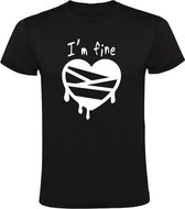 Liefdesverdriet Heren t-shirt | I'm fine hartje | Zwart