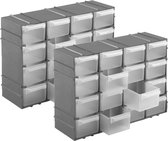 4x stuks grijze staande opbergboxen/sorteerboxen met 16 vakken 22 cm - Gereedsschapskist - Knutselspullen sorteren