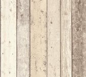 Hout behang Profhome 895110-GU vliesbehang glad met vogel patroon mat beige bruin wit 5,33 m2