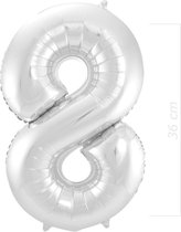 Ballon Cijfer 8 Jaar Zilver 36Cm Verjaardag Feestversiering Met Rietje