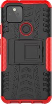 Google Pixel 5 Hoesje - Mobigear - Tire Serie - Hard Kunststof Backcover - Zwart / Rood - Hoesje Geschikt Voor Google Pixel 5