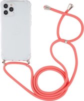Mobigear Lanyard Telefoonhoesje geschikt voor Apple iPhone 12 Pro Max Flexibel TPU Hoesje met koord - Transparant / Rood