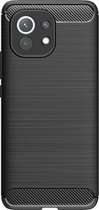 Shop4 - Geschikt voor Xiaomi Mi 11 Hoesje - Zachte Back Case Brushed Carbon Zwart