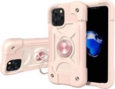 Schokbestendige siliconen + pc-beschermhoes met dubbele ringhouder voor iPhone 12 / 12 Pro (roségoud)