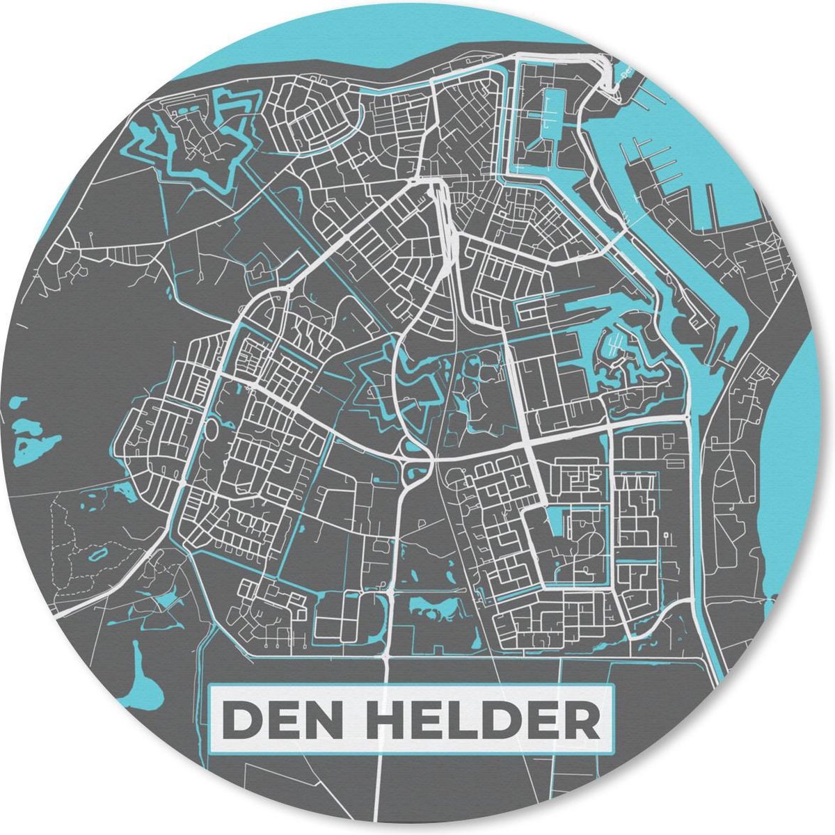 Muismat - Mousepad - Rond - Plattegrond - Den Helder - Grijs - Blauw - 30x30 cm - Ronde muismat