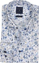 Profuomo Originale slim fit overhemd - poplin - blauw met wit bloemen dessin - Strijkvriendelijk - Boordmaat: 42