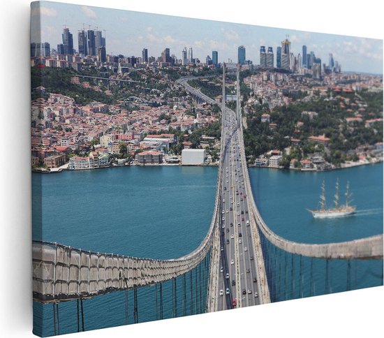 Foto: Artaza canvas schilderij istanbul bosporus brug vanaf boven 90x60 foto op canvas canvas print muurdecoratie