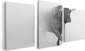 Artaza - Toile Peinture Triptyque - Taureau Sur Fond Gris - Zwart Wit - 120x60 - Photo Sur Toile - Impression Sur Toile