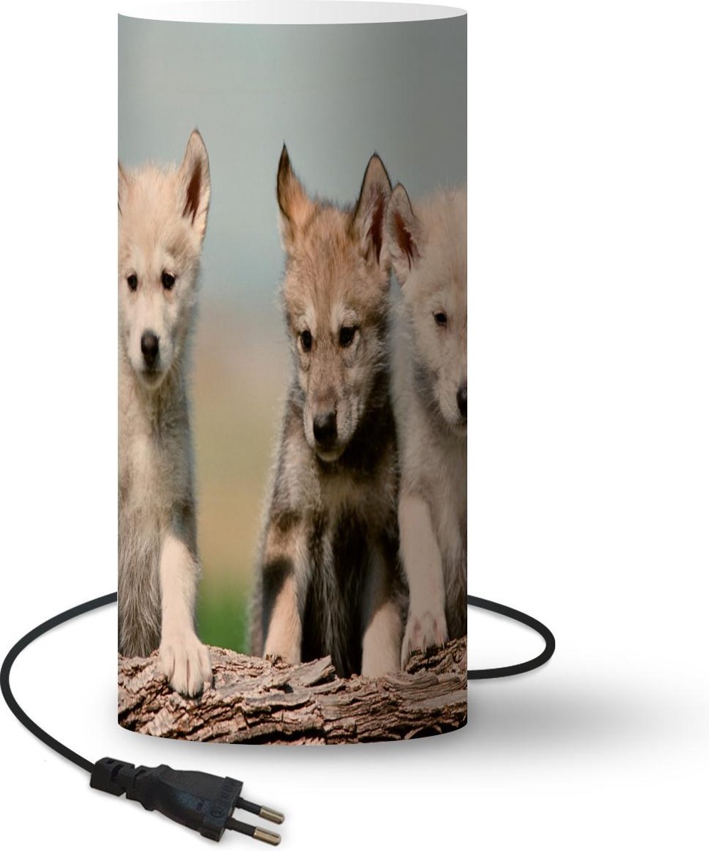 Lamp - Nachtlampje - Tafellamp slaapkamer - Wolf - Kind - Hout - 54 cm hoog - Ø24.8 cm - Inclusief LED lamp