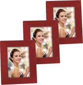 3x stuks houten fotolijstje rood met glitters 15 x 20 cm geschikt voor een foto van 10 x 15 cm