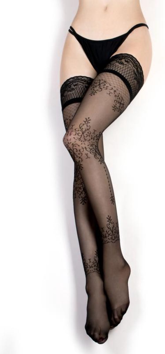 Goedkoopste Studio Collants Elegante hold-up kousen met kanten afwerking, zwart S/M