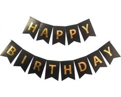 Happy Birthday Slinger Verjaardag Versiering Feest Versiering Verjaardag Slinger Zwart & Goud Decoratie – 1 Stuk