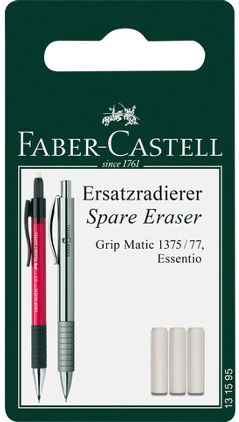 Faber-Castell reservegum - voor vulpotlood Grip Matic 1375/77 en Essentio - 3 stuks op blister - FC-131595