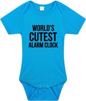 Worlds cutest alarm clock tekst baby rompertje blauw jongens - Kraamcadeau - Babykleding 56 (1-2 maanden)