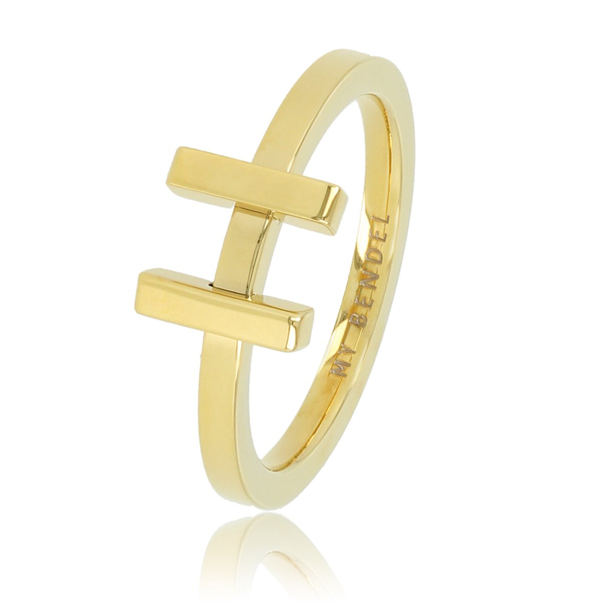 My Bendel - Leuke H Ring - Goudkleurig - Sierlijke Ring - Goudkleurig - Stainless Steel - Combineerbaar - met Luxe Cadeauverpakking | Sieraden Voor Dames | Maat 16.00 Mm / Maat 50