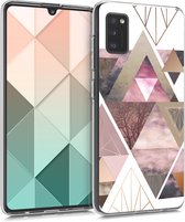 kwmobile telefoonhoesje voor Samsung Galaxy A41 - Hoesje voor smartphone in poederroze / roségoud / wit - Glory Driekhoeken design