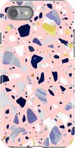Apple iPhone 7 Telefoonhoesje - Extra Stevig Hoesje - 2 lagen bescherming - Met Marmerprint - Terrazzo - Roze