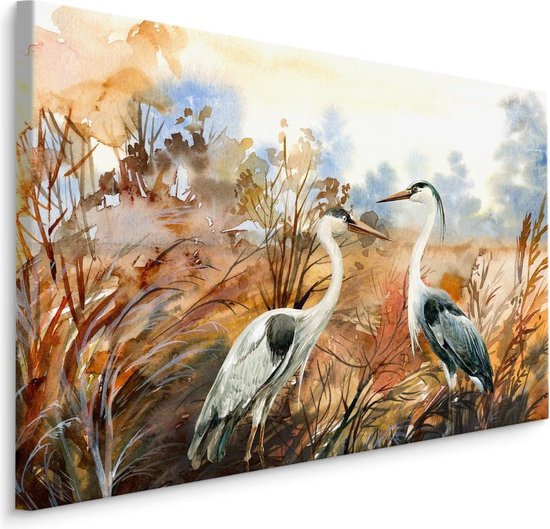 Schilderij - Kraanvogels in de herfst, canvas print, 4 maten, premium print