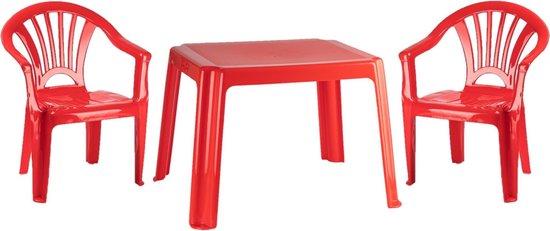 Kunststof kindertuinset tafel met 2 stoelen rood