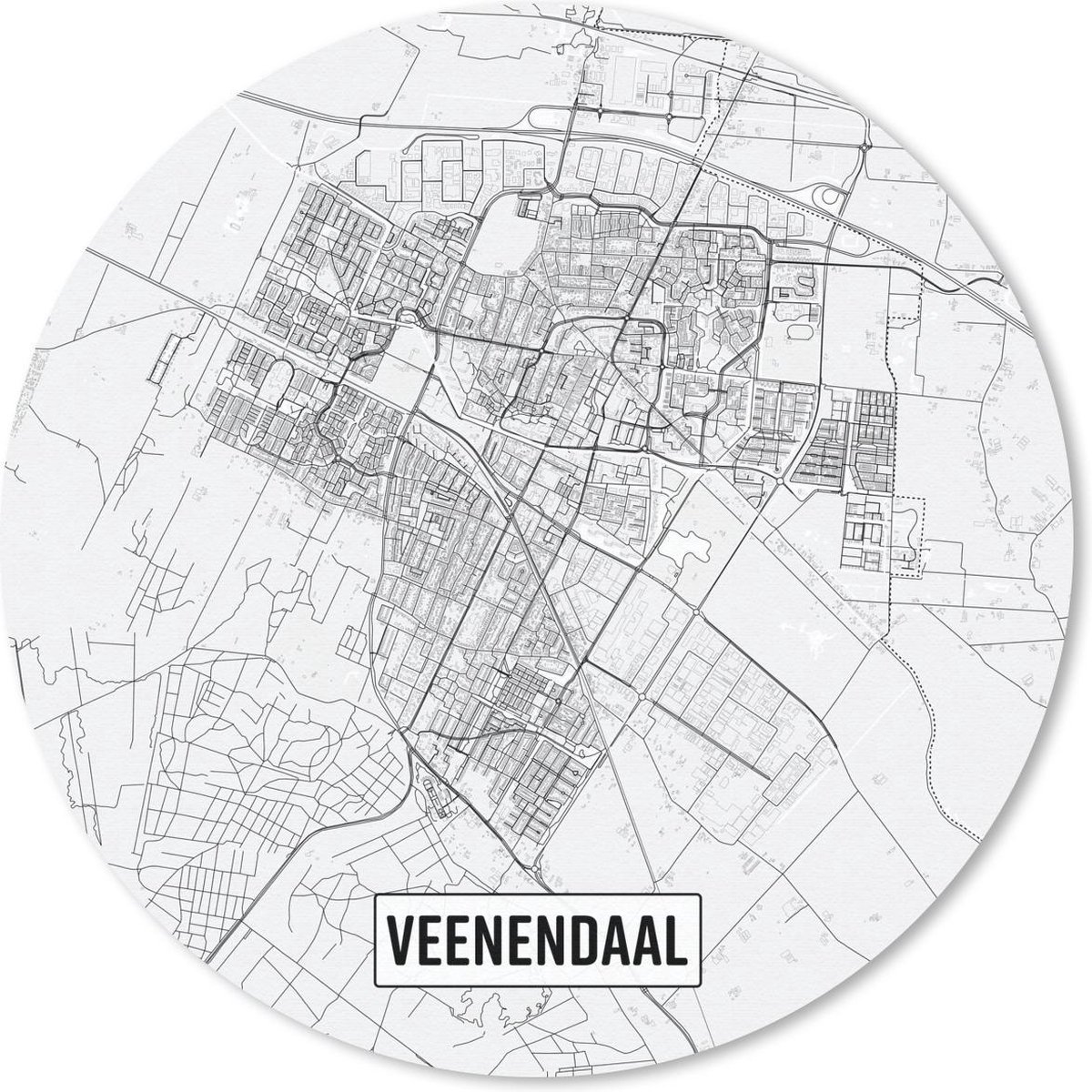 Muismat rond 40x40 cm - Mousepad Stadskaart Veenendaal - Ronde muismatten