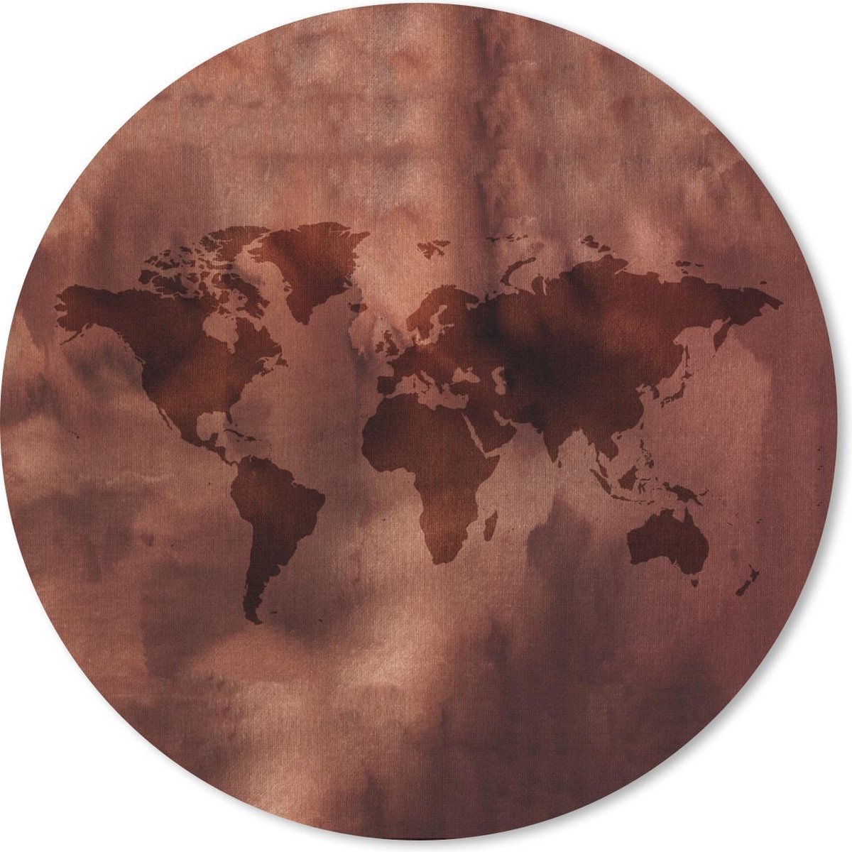 Muismat rond 50x50 cm - Mousepad Wereldkaart - Bruin - Rood - Ronde muismatten