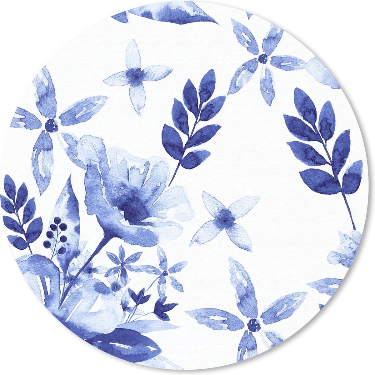 Muismat rond 40x40 cm - Mousepad Waterverf - Bloemen - Blauw - Ronde muismatten