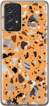 Samsung Galaxy A52 Telefoonhoesje - Transparant Siliconenhoesje - Flexibel - Met Marmerprint - Terrazzo - Oranje