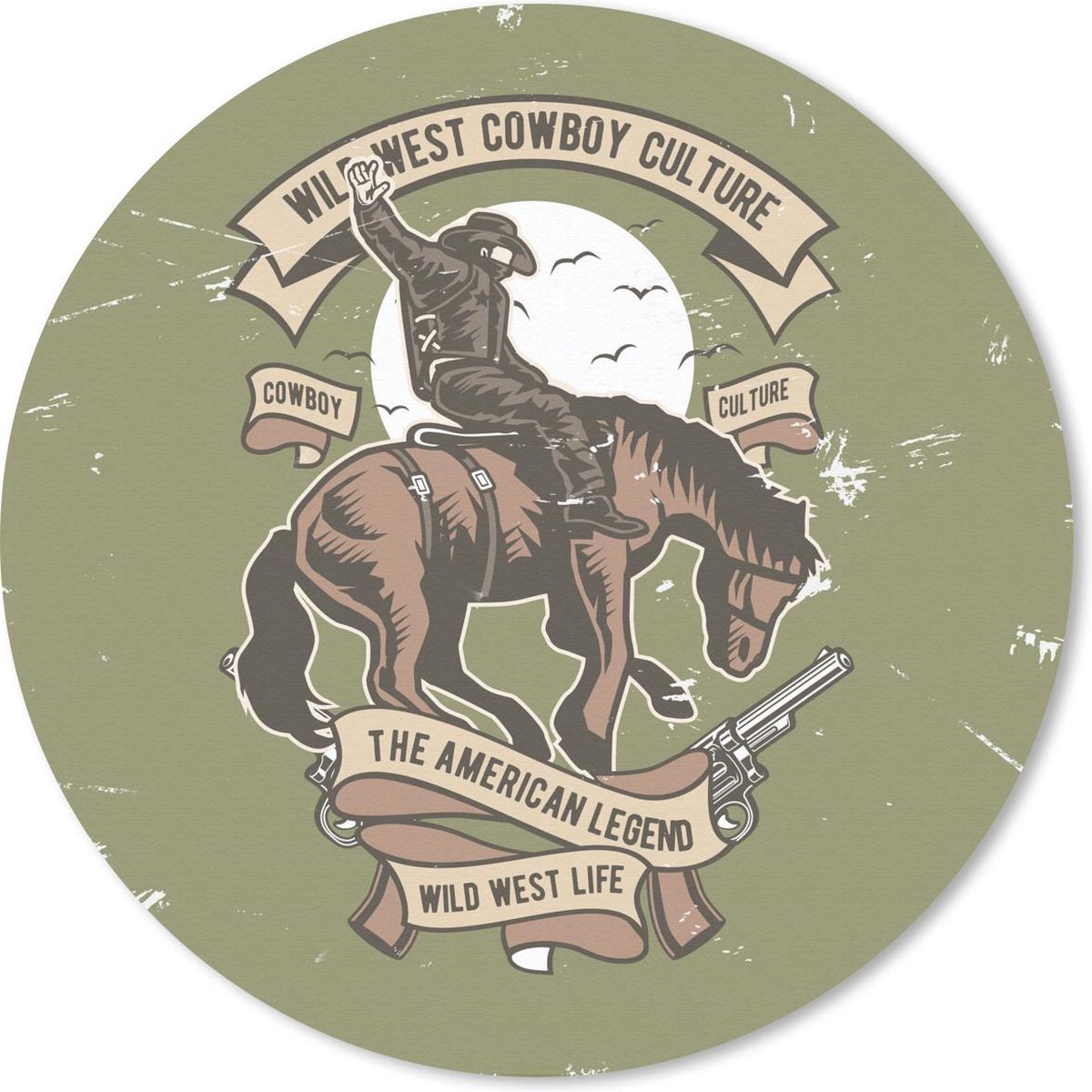 Muismat rond 40x40 cm - Mousepad Paarden - Pistool - Cowboy - Retro - Ronde muismatten