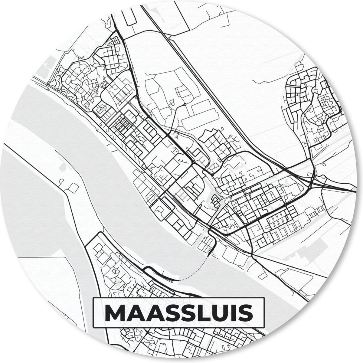 Muismat rond 50x50 cm - Mousepad Kaart - Maassluis - Zwart - Wit - Ronde muismatten