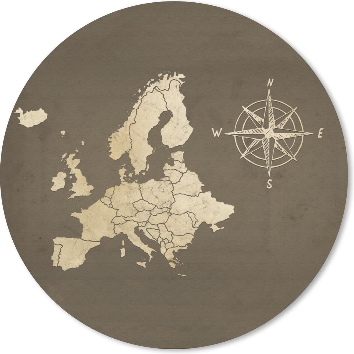 Muismat rond 50x50 cm - Mousepad Europa kaart - Vintage - Windroos - Ronde muismatten