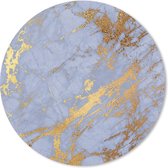 Muismat - Mousepad - Rond - Marmer - Blauw - Goud - 50x50 cm - Ronde muismat