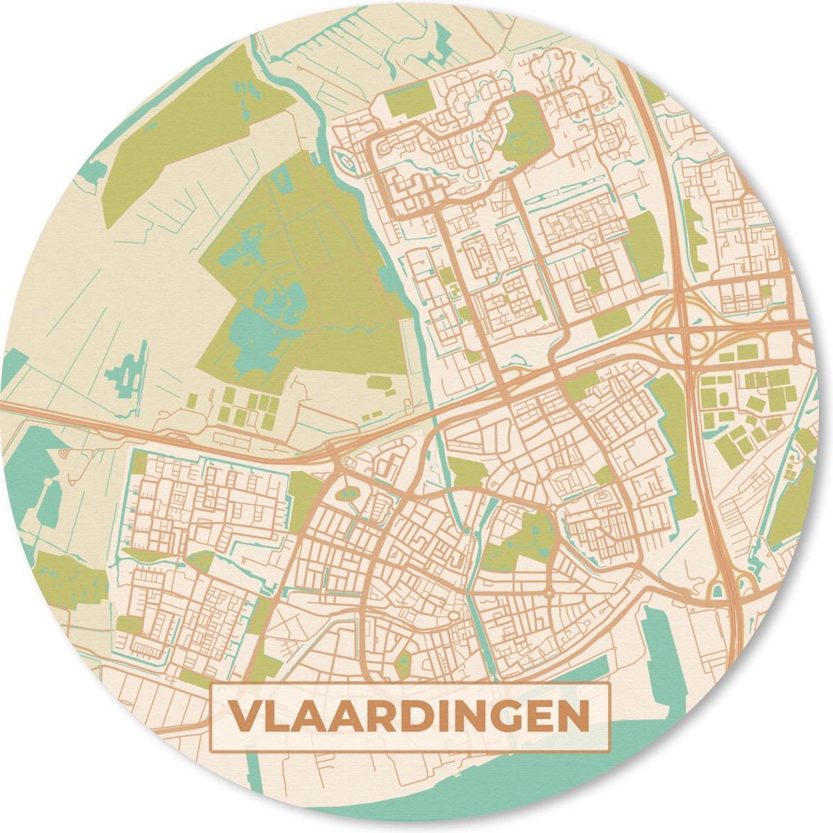 Muismat rond 40x40 cm - Mousepad Stadskaart - Vlaardingen - Vintage - Ronde muismatten