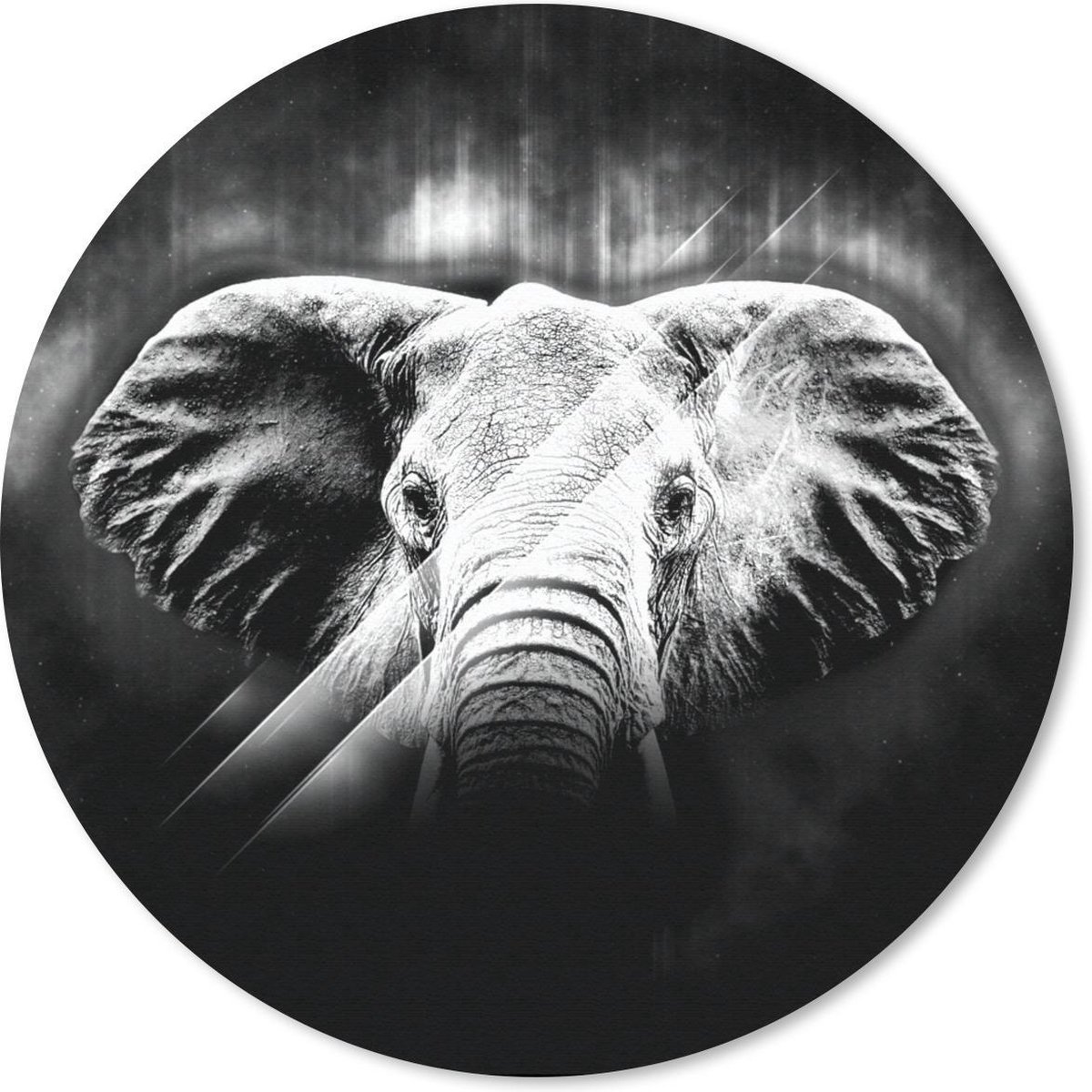 Muismat rond 40x40 cm - Mousepad Olifant - Lijn - Licht - Zwart - Wit - Ronde muismatten