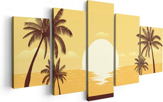 Artaza Canvas Schilderij Vijfluik Zonsondergang Met Palmbomen - Abstract - 100x50 - Foto Op Canvas - Canvas Print