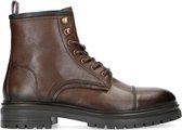 Manfield - Heren - Donkerbruine leren veterboots - Maat 43