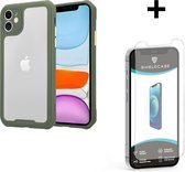 Shieldcase geschikt voor Apple iPhone 12 / 12 Pro - 6.1 inch full protection case - groen + glazen Screen Protector