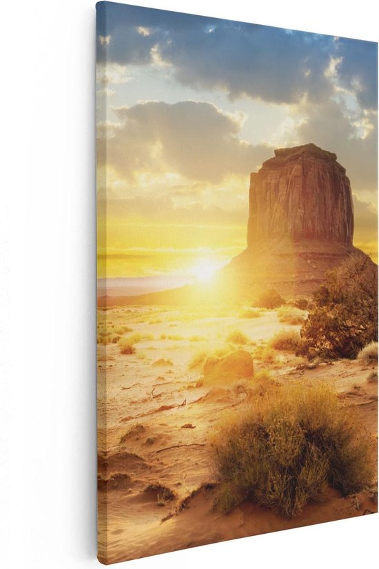 Artaza Canvas Schilderij Zonsondergang In Woestijn Monument Valley  - 80x120 - Groot - Foto Op Canvas - Canvas Print