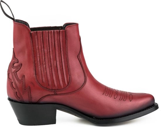 Mayura Boots Marilyn 2487 Rood/ Dames Cowboy Western Fashion Enklelaars Spitse Neus Schuine Hak Elastiek Sluiting Echt Leer Maat EU 40