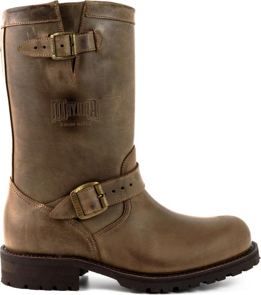 Mayura Boots 18 Bruin Biker Dames Heren Motorlaarzen Ronde Neus Anti Slip Zool Echt. bol