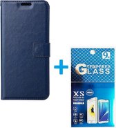 Portemonnee Book Case Hoesje + 2x Screenprotector Glas Geschikt voor: Motorola Edge 20 -  donker blauw