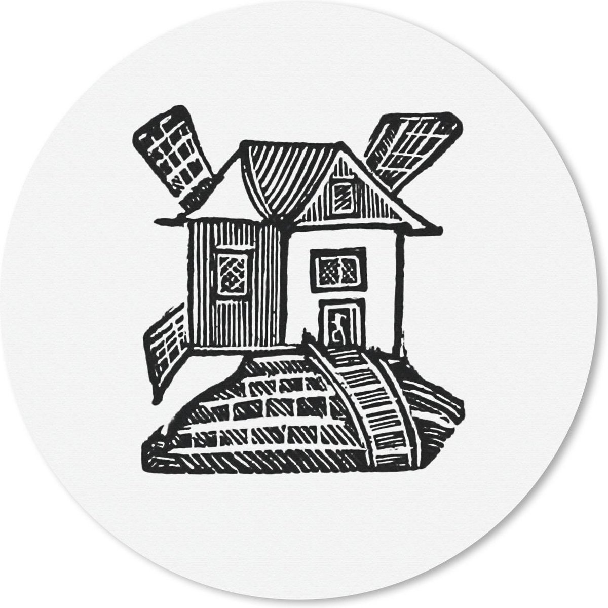 Muismat rond 20x20 cm - Mousepad Retro - Vintage - Windmolen - Ronde muismatten