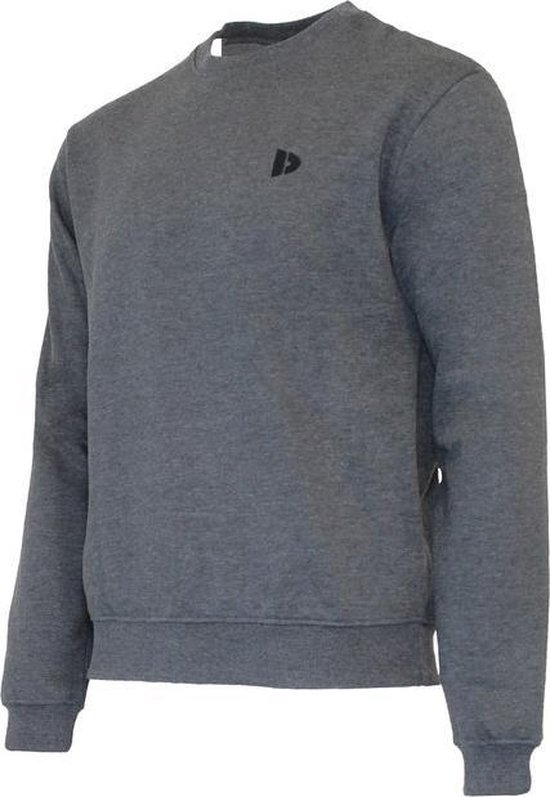 Charcoal Donnay fleece trui met ronde hals en logo op de linkerborst, zijaanzicht.