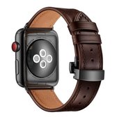 Echt leer + vlinder zwarte gesp vervangende horlogebanden voor Apple Watch Series 6 & SE & 5 & 4 44 mm / 3 & 2 & 1 42 mm (donkerbruin)