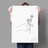 Hand Met Bloemen LijntekeningPrint Poster Wall Art Kunst Canvas Printing Op Papier Met Waterproof Inkt 30x42cm Multi-color