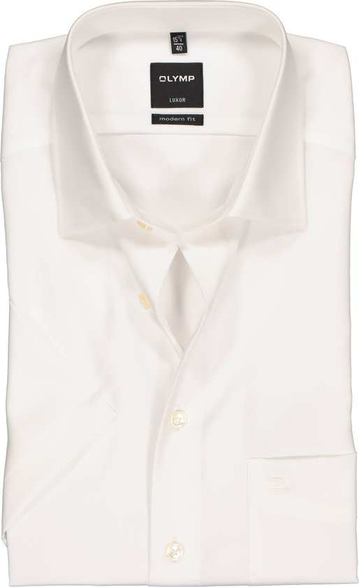 OLYMP Luxor modern fit overhemd - korte mouw - beige - creme - Strijkvrij - Boordmaat: 44