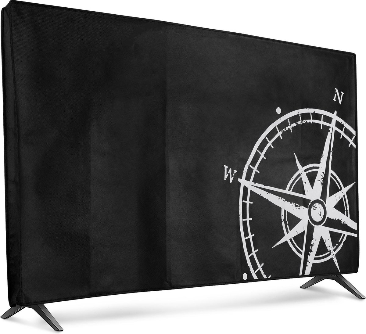 kwmobile tv hoes voor 55" TV cover - Beschermhoes voor televisie - Voor binnengebruik - Vintage Kompas design in wit / zwart