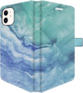 Apple iPhone 11 Hoesje - Portemonneehoesje  - Met pasjeshouder - Met Marmerprint - Marmer - Lichtblauw