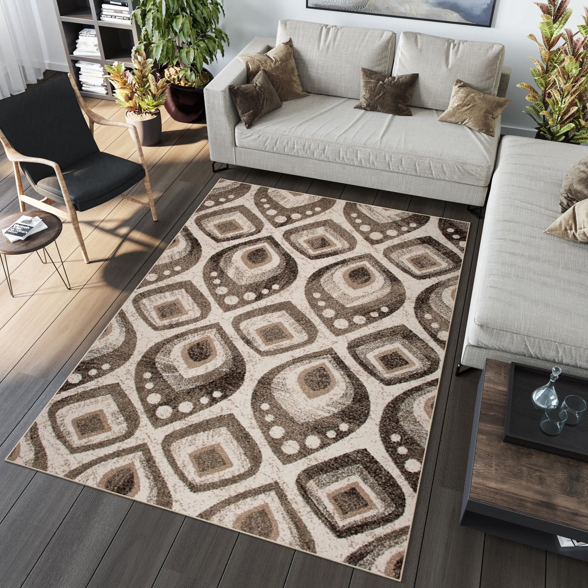 Tapiso Jawa Vloerkleed Bruin Beige Modern Laagpolig Tapijt Maat- 300x400 Creme Bruin 7